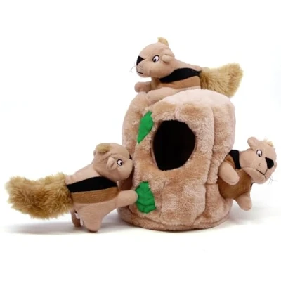 Abbildung von Outward Hound Kyjen 31003 Hide A Squirrel Plüsch Hundespielzeug Quietschspielzeug 4 teilig, Größe Jumbo, Braun
