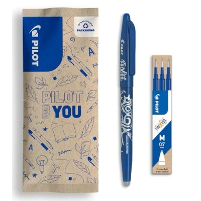 Abbildung von PILOT Set bestehend aus 1 FriXion Ball und mit 3 Minen Radierbarer Stift wärmeempfindlicher Tinte Nachfüllbarer Rollerball recyceltem Kunststoff Blau Mittlere Spitze