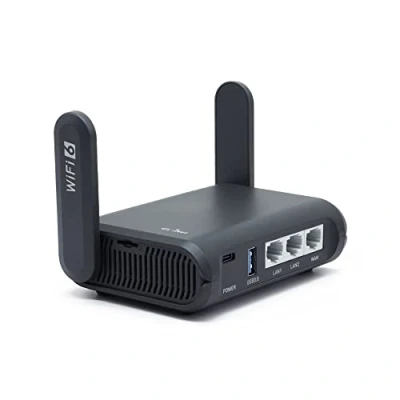 Abbildung von GL.iNet AXT1800 (Slate AX) Klein Gigabit WLAN WiFi 6 Router für Zuhause &amp; Reisen, Geschwindigkeit bis zu 1.800 Mbit/s, Dualband 6, 3 LAN Ports, VPN / WPA3 IPV6, MU MIMO, OFDMA