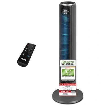 Abbildung von Levoit 23dB Turmventilator sehr Leise, Ventilator mit kühlung, Tower Fan 5 Geschwindigkeiten 4 Modi, 12Std Timer, Oszillierender Sensor und Fernbedienung für Schlafzimmer, Grau