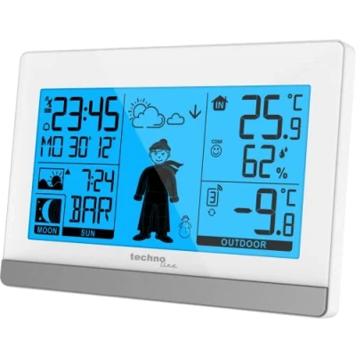 Abbildung von Technoline WS9612 in weiß, mit Innen und Außentemperatur, Wettervorhersage, Funkuhr