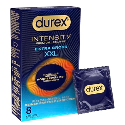 Abbildung von Durex Intensity Extra Groß XXL Kondome Ultra dünn plus für intensive Körperwärmeübertragung Mit viel Silikongleitgel befeuchtet Ohne Latex 8er Pack (1 x 8 Stück)