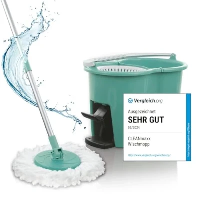 Abbildung von CLEANmaxx Power Wischmopp mit Zwei Kammer Filtersystem Designed in Deutschland Schmutzwasser wird gefiltert, leichtes Auswringen für streifenfreie Sauberkeit Ideal Laminat, Parkett &amp; Fliesen