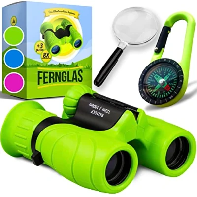 Abbildung von Fernglas für Kinder Optimales Geschenk zu Weihnachten kleine Jungen und Mädchen Starke Vergrößerung 8X21 Großes Set inkl. Lupe &amp; Kompass Spielzeug 3 12 Jahre