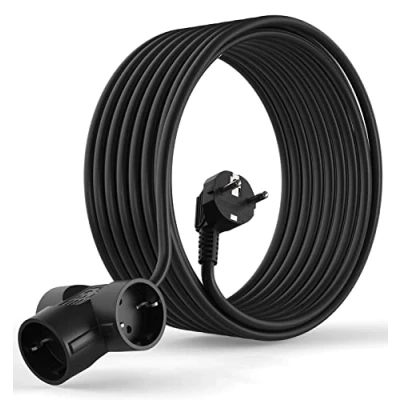 Abbildung von MutecPower 7.5 Meter Schuko Verlängerungskabel Mit 3 Fach Steckdosen 90 abgewinkelt EU Schutzkontaktstecker und Schutzkontaktkupplungen bis 250V 50Hz 16A IP20 7.5m Schwartz