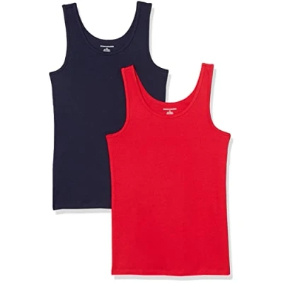 Abbildung von Amazon Essentials Damen Tanktop, Schmale Passform, 2er Pack, Marineblau/Rot, S
