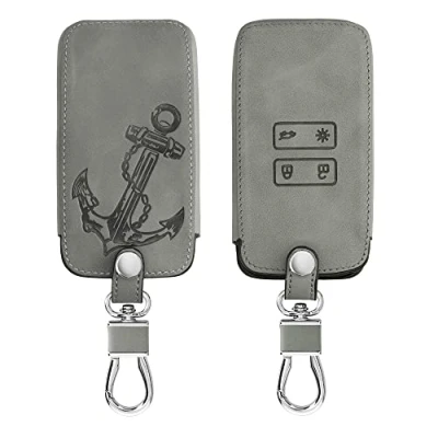 Abbildung von kwmobile Autoschlüssel Hülle kompatibel mit Renault 4 Tasten Smartkey (nur Keyless Go) Kunstleder Schutzhülle Schlüsselhülle Cover Anker Vintage Grau