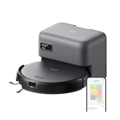Abbildung von eufy C10 Saugroboter mit Automatischer Absaugstation, 7,3cm Ultraflaches Design, Teppichreinigung, Ausfahrbare Seitenbürste für Ecken, Automatische Entleerung, Punktlaser &amp; Infrarot Navigation