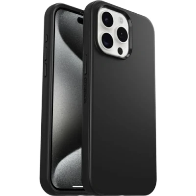 Abbildung von OtterBox Symmetry Hülle für iPhone 15 Pro Max, sturzsicher, schützende dünne Hülle, 3X getestet nach Militärstandard, antimikrobieller Schutz, Schwarz
