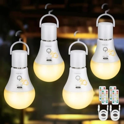 Abbildung von Kimjo Wiederaufladbare Glühbirne mit Batterie Aufladbare Fernbedienung E27 7W Akku USB 3 Farben Dimmbare Timing Funktion Touch Control Outdoor Notlicht 4 Stück