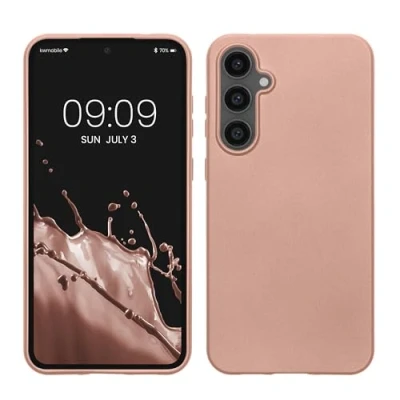 Abbildung von kwmobile Case kompatibel mit Samsung Galaxy S23 FE Hülle Schutzhülle aus Silikon metallisch schimmernd Handyhülle Metallic Rosegold