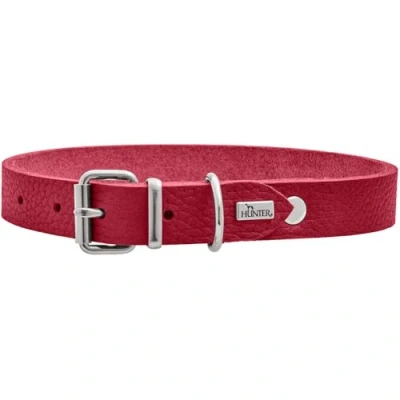 Abbildung von HUNTER Hundehalsband Grenada aus Leder, Farbe: Rot, handgefertigt in Deutschland, für Training und Alltag, robust, komfortabel, Schlichtes, Elegantes Design, Größe: XS S, Umfang: 28 32 cm