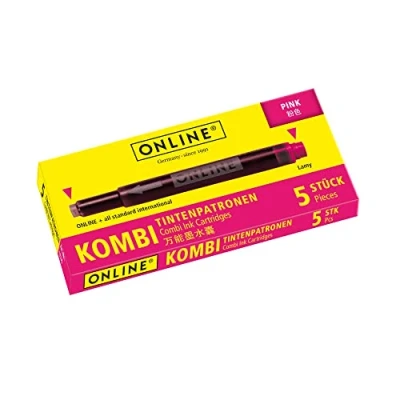 Abbildung von ONLINE Kombi Tintenpatronen, Universal Patronen, kompatibel mit allen gängigen Füllern, auch Lamy Füller, Ersatz Schachtel 5 Großraum Farbe: Pink