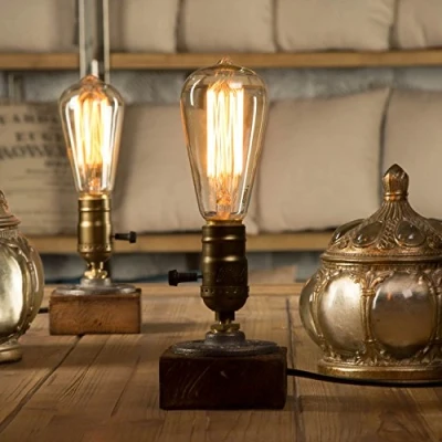 Abbildung von YUENSLIGHTING Loft Holz Tischlampe Vintage Schreibtisch Lampe E26/E27 Edison Birne Retro Industrial Dimmable Nachtlicht für Schlafzimmer Wohnzimmer Home Art Display Cafe Studio Antique Décor