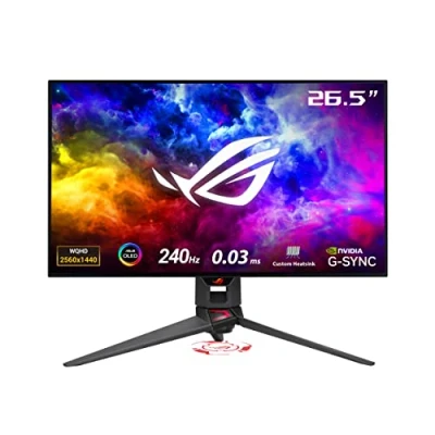 Abbildung von ASUS ROG Swift OLED PG27AQDM 27 Zoll WQHD Gaming Monitor 240 Hz, 0.03ms GtG, G Sync, FreeSync, GameFast Input, HDR 10 bit Panel, 16:9, 2560x1440, DP 1.4, HDMI, USB Hub, Schwarz