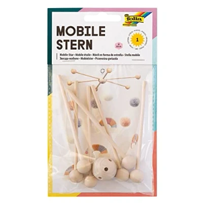 Abbildung von folia 2280 Mobile Stern aus Holz, 6 armig, zum Zusammenstecken, mit Metallhaken Aufhängen, Durchmesser ca. 22 cm, ideal für selbstgestaltete Mobiles