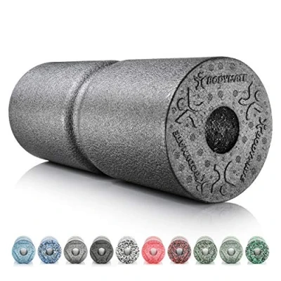 Abbildung von BODYMATE Faszienrolle Care Mittel Hart mit umlaufender Rille zu Wirbelsäulen Entlastung E Book Carbon Grey 35x14cm