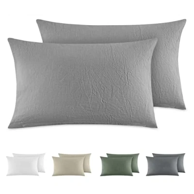 Abbildung von Dreamzie Kissenbezug 40x80 cm 2er Set 100% Gewaschene Baumwolle, Hellgrau, Kissenbezüge Oeko TEX Zertifiziert, Leinenoptik und Atmungsaktiv Kissenhülle, Kopfkissenbezug mit Reißverschluss