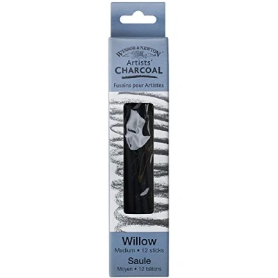 Abbildung von Winsor &amp; Newton 7005173 Natural Charcoal Zeichenkohle aus Weidenholz, deckende in Künstlerqualität ideal für Kohlezeichnungen mit hohen Kontrasten Mittel, 12 Stück