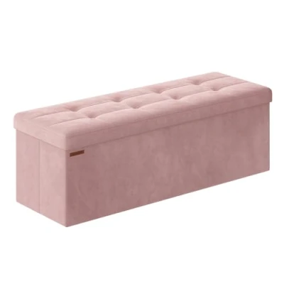 Abbildung von SONGMICS Sitzhocker mit Stauraum, klappbare Sitzbank, 38 x 110 cm Fußbank, Aufbewahrungsbox, bis 300 kg belastbar, für Wohnzimmer Schlafzimmer Flur, pastellrosa LSF277R01