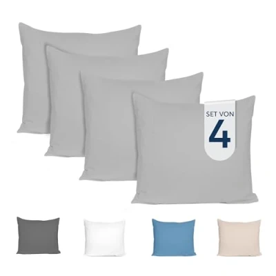 Abbildung von Dreamzie Kissenbezug 80x80 (4er Set) 100% Jersey Baumwolle 150 g/qm Kissenbezüge Grau Für Kissen 80 x cm Kissenhülle Resistent und Hypoallergen Zertifiziert Oeko Tex