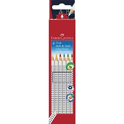 Abbildung von FABER CASTELL 113210 Farbstifte GRIP Heft + Tafel, 6er Etui, Inhalt: weiß, gelb, rot, blau, grün und braun