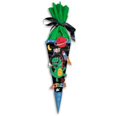 Abbildung von Ursus 9890005 Schultüten Bastelset Easy Line mini Space Dino, Schwarz, 6 eckig, vorgestanzte 3D Colorwellpappe, 41 cm, Durchmesser ca. 15 zum Basteln einer individuellen Zuckertüte
