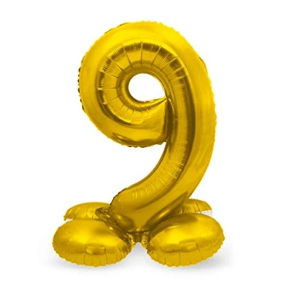 Abbildung von Folat 64709 Folienballon Zahl 9 Gold mit Basis ca. 81 cm