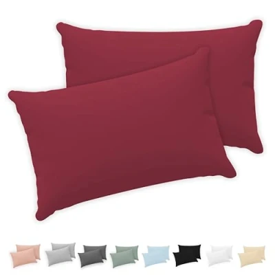 Abbildung von Twinzen® Kissenbezug 50x70 (2er Set) 100% Jersey Baumwolle 150 GSM Kissenbezüge Burgunderrot Für cm Kissenhülle mit Reißverschluss Oeko Tex Zertifiziert