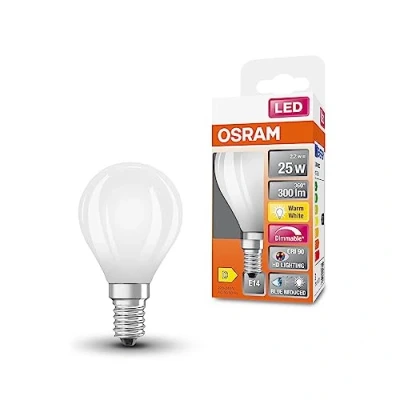 Abbildung von OSRAM SUPERSTAR+ CLASSIC P GLFR 25 LED Lampe, E14, Miniballform, 2,2W, 300lm, 2700K, warmweißes Licht, stark reduzierter Blauanteil, geringere Augenbelastung, dimmbar, geringer Energieverbrauch