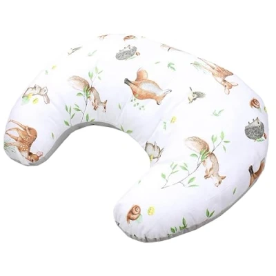 Abbildung von TupTam Baby Stillkissen Klein mit Baumwoll Bezug, Farbe: Waldtiere/Igel/REH/Fuchs/Kaninchen/Beige