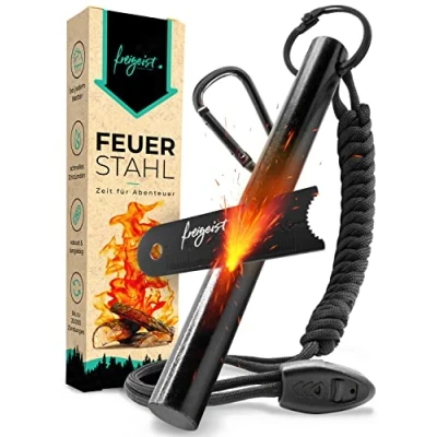 Abbildung von Der Feuerstahl Outdoor XXL I Mächtiger Feuerstein + Paracord Set, Extrem starker Funkenflug Notfallpfeife, Magnesium Feuerstarter, Survival, Survival Ausrüstung, Zubehör