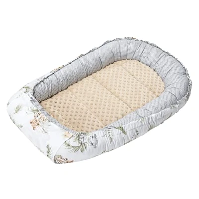 Abbildung von Medi Partners Babynest Kuschelnest Babynestchen 100% Baumwolle Nestchen Reisebett für Babys Säuglinge 100x60x15cm herausnehmbarer Einsatz (Safari mit beige Minky)