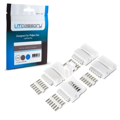 Abbildung von Litcessory 6 POLIG auf Gekürztes Ende Verbinder für Philips Hue Lightstrip Plus (4 Stück, Weiß STANDARD V3)