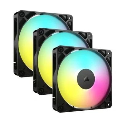 Abbildung von CORSAIR RS120 ARGB 120mm PWM Lüfter Daisy Chain Verbindung Geräuscharm Magnetisches Dome Lager Dreierpack Schwarz