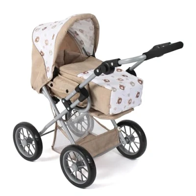 Abbildung von Bayer Chic 2000 Puppenwagen Leni, 2in1 Kombipuppenwagen mit herausnehmbarer Tragetasche, Kinderwagen für Puppen bis 46 cm Größe, Bärchen beige, 64 x 37 68