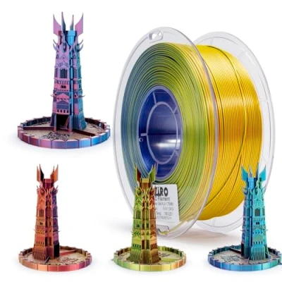 Abbildung von ZIRO Seide PLA Filament Dreifach Farbe, Multicolor Coextrusion Silk 3D Drucker 1.75mm für &amp; Stift, Mehrfarbiges Regenbogen Filament, 1kg(2.2lbs), Aurora Farbe