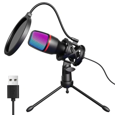 Abbildung von Hoppac USB Mikrofon PC Gaming mit Ständer &amp; Popfilter, Nierencharakteristik Kondensator Microphone für PS4 PS5, Tischmikrofon Streaming, Podcasting, Studio