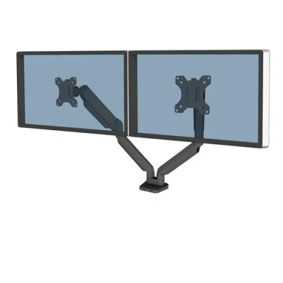 Abbildung von Fellowes Monitor Halterung 2 Monitore bis je 32 Zoll (81,28 cm) Platinum Series Arm mit Gasfeder, USB Ports, Befestigung Klemme oder Kabeldurchlass schwarz