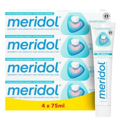 Abbildung von meridol Zahnpasta 4x75ml Zahncreme bekämpft Zahnfleischentzündungen, antibakterieller Effekt