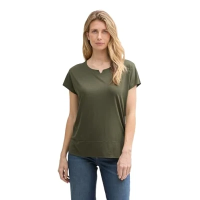 Abbildung von TOM Tailor MIX CREW NECK Tshirt print, Damen, Größe: Medium, Deep forest green