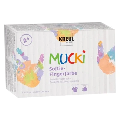 Abbildung von KREUL 2321 MUCKI Softie Fingerfarbe, 6 x 150 ml, Pastellfarben auf Wasserbasis, Fingermalfarben für Kinder ab 2 Jahren