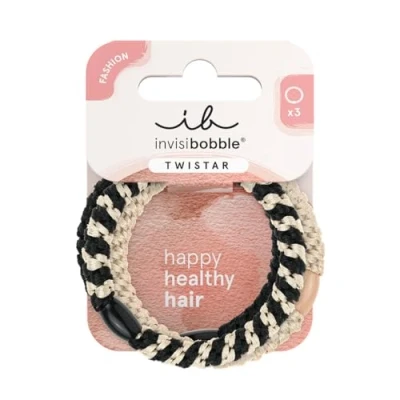 Abbildung von invisibobble Twistar Haargummi Classical Braids, Elegante Zopfgummi in Schwarz &amp; Gold, Stylischer und haarschonender Haarschmuck, 3 Stück