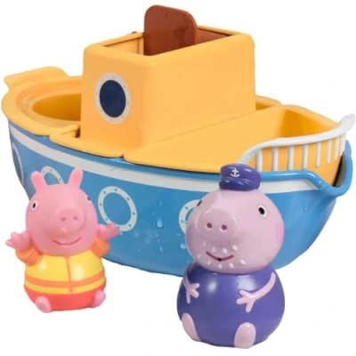 Abbildung von TOMY E73414 Toomies Grandpa Pig&#039;s Splash &amp; Pour Boat 4 teiliges Peppa Pig Badespielzeug mit Wasserspritzern Paddelradhaus geeignet für Jungen und Mädchen ab 18 Monaten