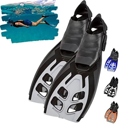 Abbildung von Khroom Flossen Erwachsene Gr. 36 47 Hochwertig, Made in Italy, Schwimmflossen zum Schnorcheln &amp; Tauchen, Unisex verstellbare Schnorchelflossen / Taucherflossen Damen Herren (Dunkelblau, 42 47)