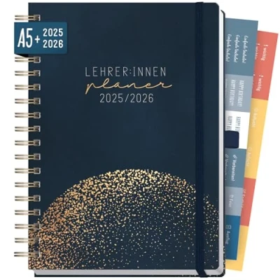 Abbildung von Häfft® Lehrer Planer 2025/2026 A5 + Deluxe &quot;Golden Earth&quot; Hardcover Lehrerkalender, Schuljahresplaner mit Spiralbindung, Schulplaner nachhaltig &amp; klimafreundlich