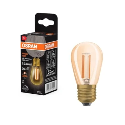 Abbildung von OSRAM Lamps Vintage 1906 LED Lampe Gold Tönung,4,8W,360lm,Mini Edison Form 45mm Durchmesser &amp; E27 Sockel,warmweiße Lichtfarbe,gerades Filament,dimmbar,bis zu 15.000 Stunden Lebensdauer,4058075779945