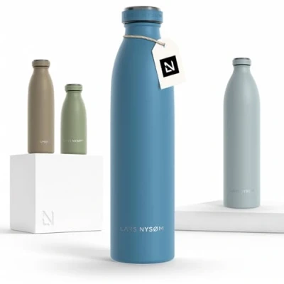 Abbildung von LARS NYSØM Edelstahl Trinkflasche 350ml, 500ml, 750ml, 1L, 1 5 liter Thermosflasche Kohlensäure geeignet Auslaufsichere Wasserflasche für Sport, Outdoor, Schule (Calypso Blue, 750ml)