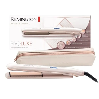Abbildung von Remington Glätteisen PROluxe (OPTIheat Technologie für lang anhaltende Styling Ergebnisse in nur einem Zug &amp; Ultimate Glide Keramikbeschichtung) LCD Display, 150 230C, Haarglätter S9100