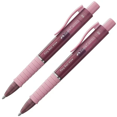 Abbildung von FABER CASTELL 205014 Kugelschreiber Poly Ball View rosa, 2 Stück, mit auswechselbarer XB Mine, dokumentenecht
